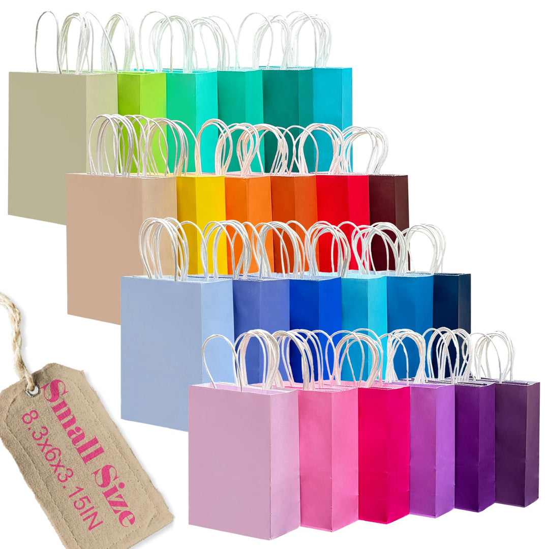 Gcardist 200 Stück 24 Farben Kleinei-Geschenktüten aus Papier mit Henkeln–8.3"×6"×3,15"(21x15x8cm)-T