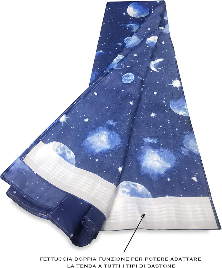 Tex family Vorhang Moon Luna Planeten Blau 140 x 280 cm Made in Italy