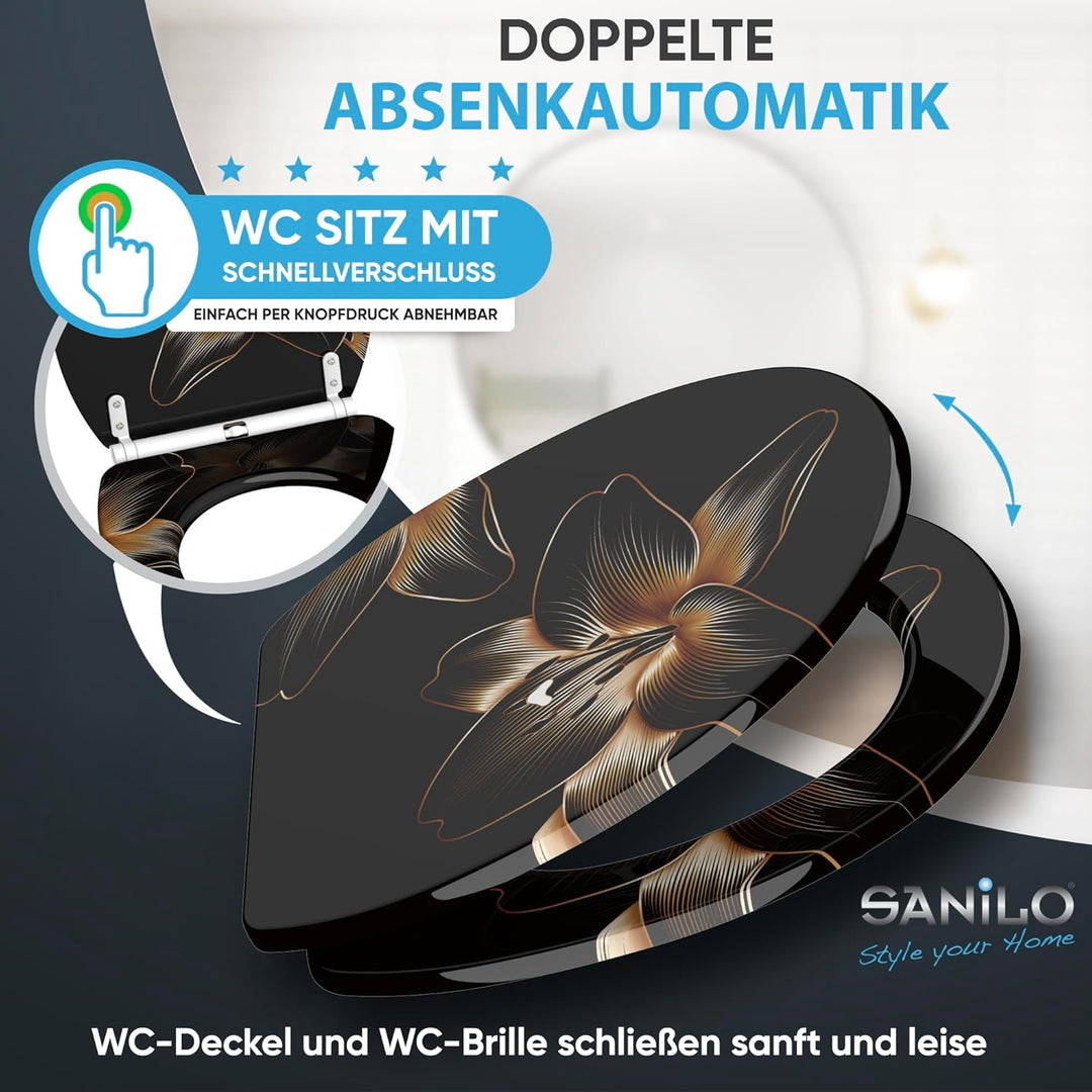 Sanilo WC Sitz mit Absenkautomatik & Schnellverschluss, Toilettendeckel per Knopfdruck abnehmbar, ei