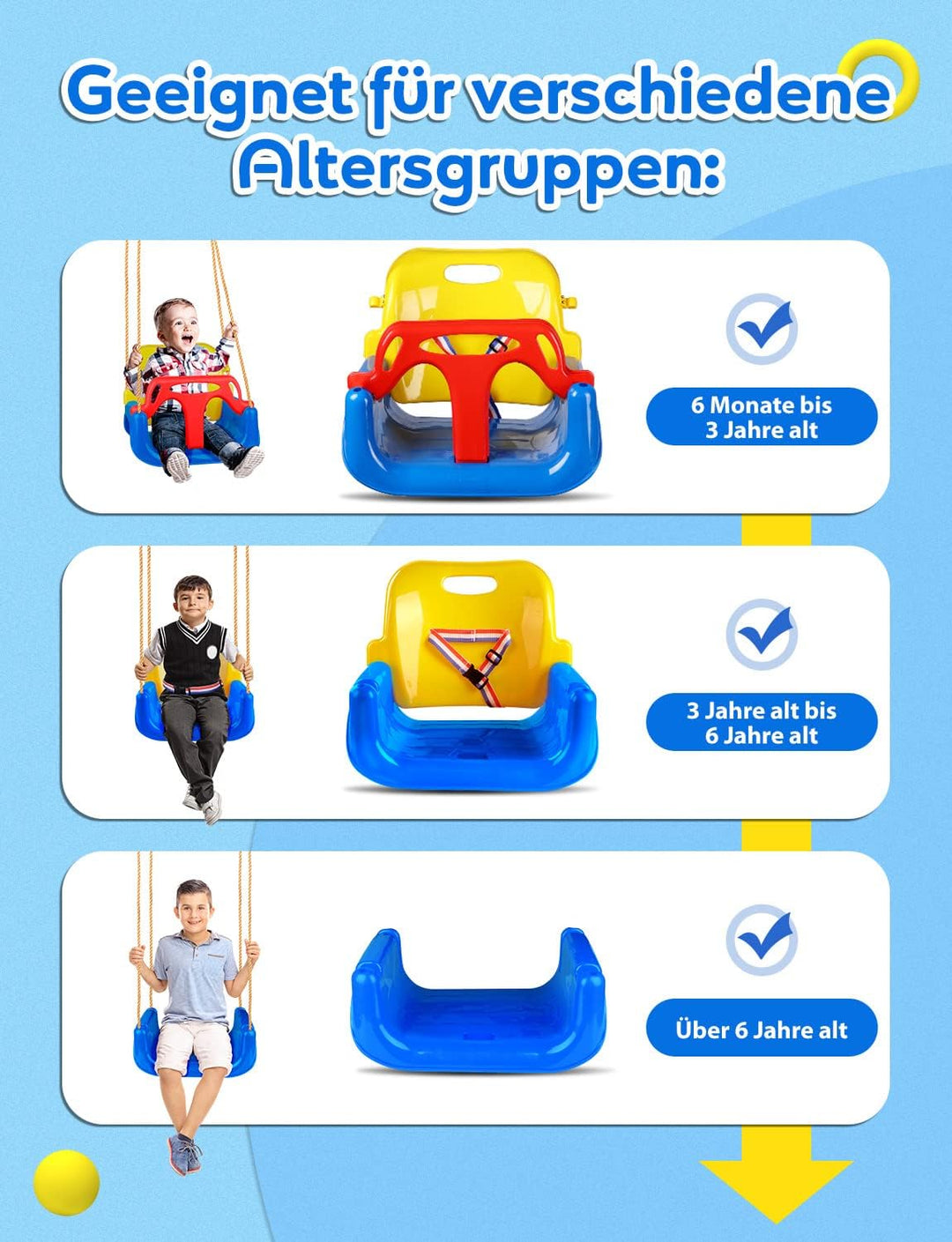 Glymnis Babyschaukel 3 in 1 Kinderschaukel Babysitz verstellbar und mitwachsend Schaukelsitz Gartens