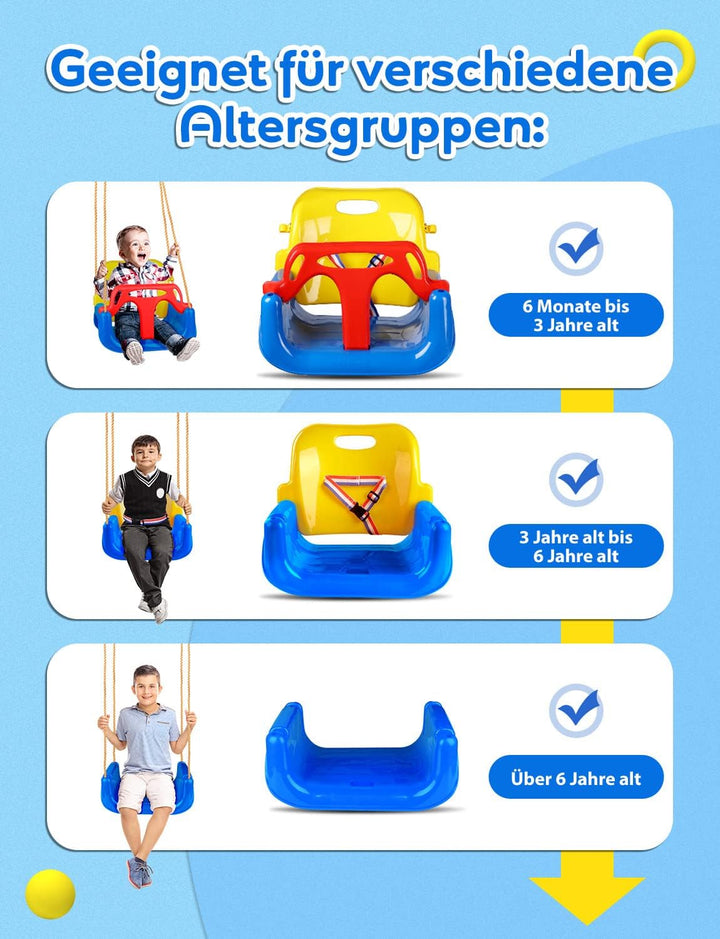 Glymnis Babyschaukel 3 in 1 Kinderschaukel Babysitz verstellbar und mitwachsend Schaukelsitz Gartens