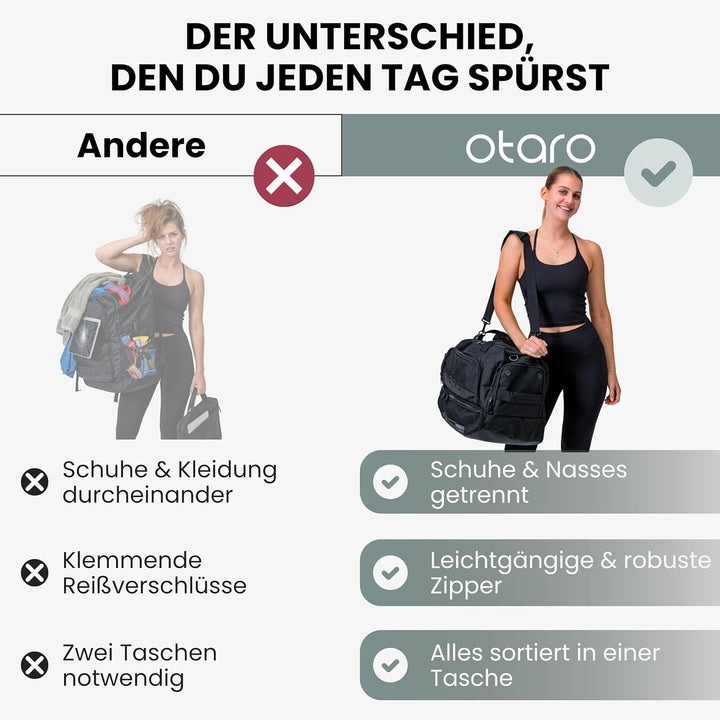 OTARO Sporttasche mit Schuhfach & Nassfach – 50L Reise- & Fitnesstasche mit Laptopfach, Rucksackgurt
