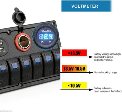 Riloer 8 Gang Rocker Switch On Off Panel Switch Überlastgeschützter USB-Voltmeter für Bootsauto