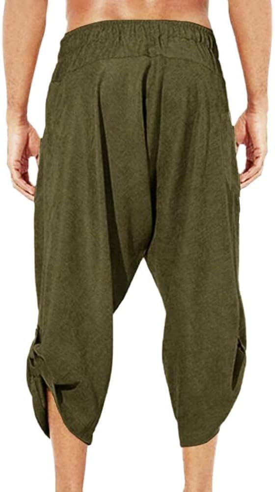 COSDREAMER Herren Mittelalter Hose Wikinger Pirat Kostüm Hose (L, Olivgrün 3/4) L Olive 3/4, L Olive