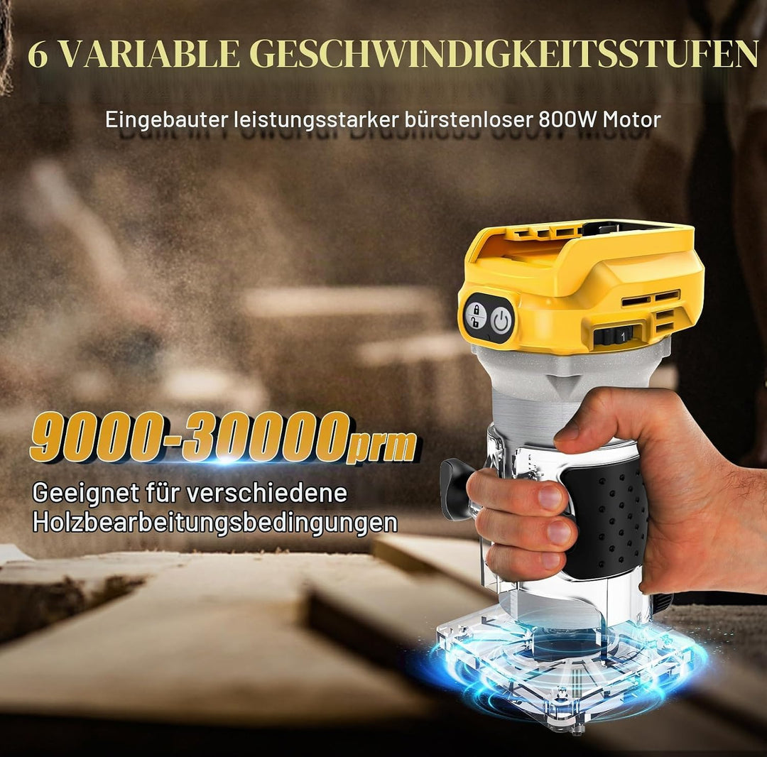 WingFly Akku Kantenfräser für Dewalt 18V,20v Batterien, Oberfräse Bürstenloser Tragbarer Handfräser