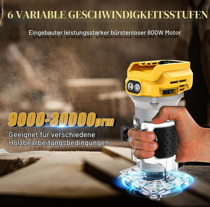 WingFly Akku Kantenfräser für Dewalt 18V,20v Batterien, Oberfräse Bürstenloser Tragbarer Handfräser