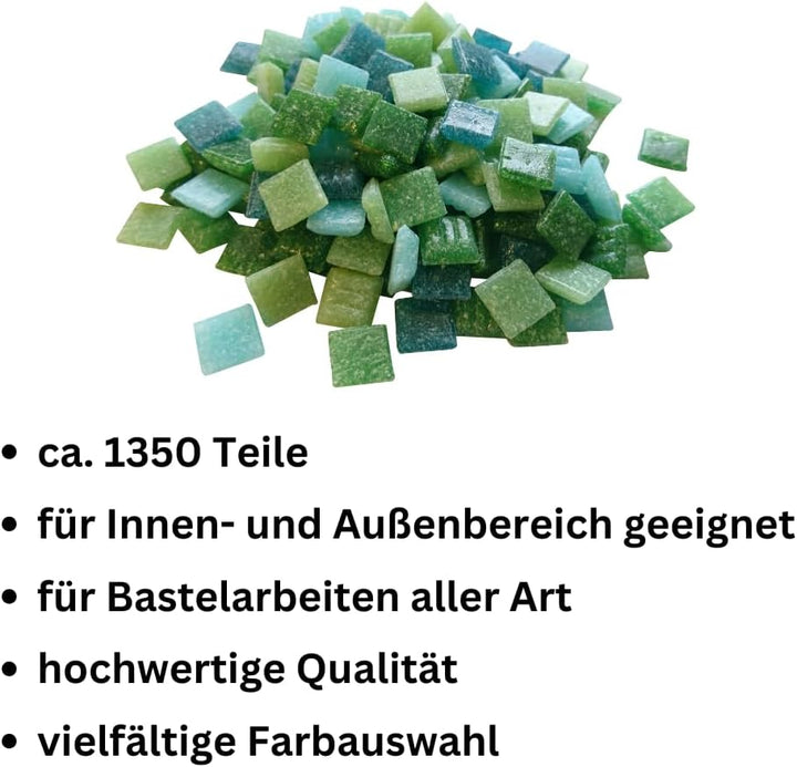 Glasmosaik 900g – Glassteine zum Basteln & DIY im Grünmix – Bastelset mit Mosaiksteinen für Erwachse