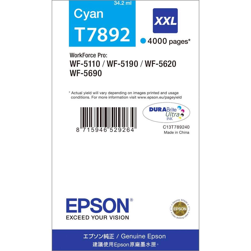 Epson T7892 Tinte, Singlepack cyan, Extra hohe Kapazität, cyan