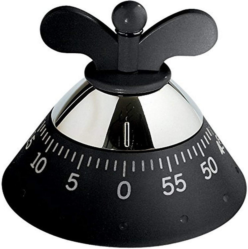 Alessi A09 B - Design Mechanischer Küchentimer, Thermoplastisches Harz, Schwarz, 10,5cm, Schwarz