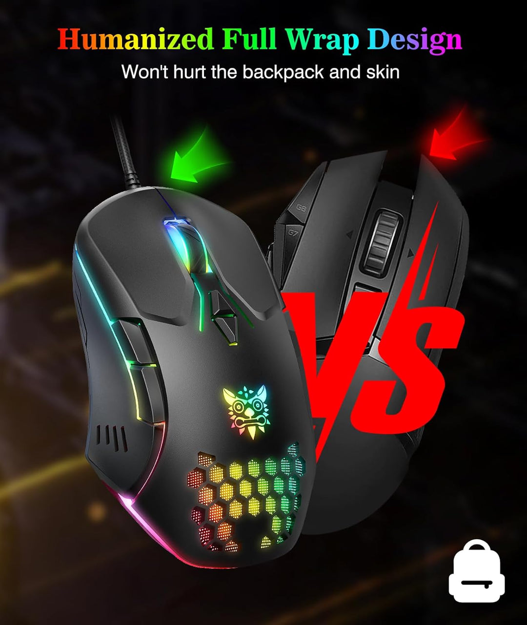 ONIKUMA GAMING Kabelgebundene Gaming-Maus mit 7 Farben LED-Hintergrundbeleuchtung, Computer-Maus für