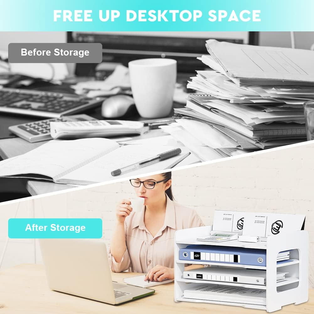 Umllpet Briefablage, 4-Tier Schreibtisch Organizer, Stapelbares Dokumentenablage, A4 Papier Aktenauf