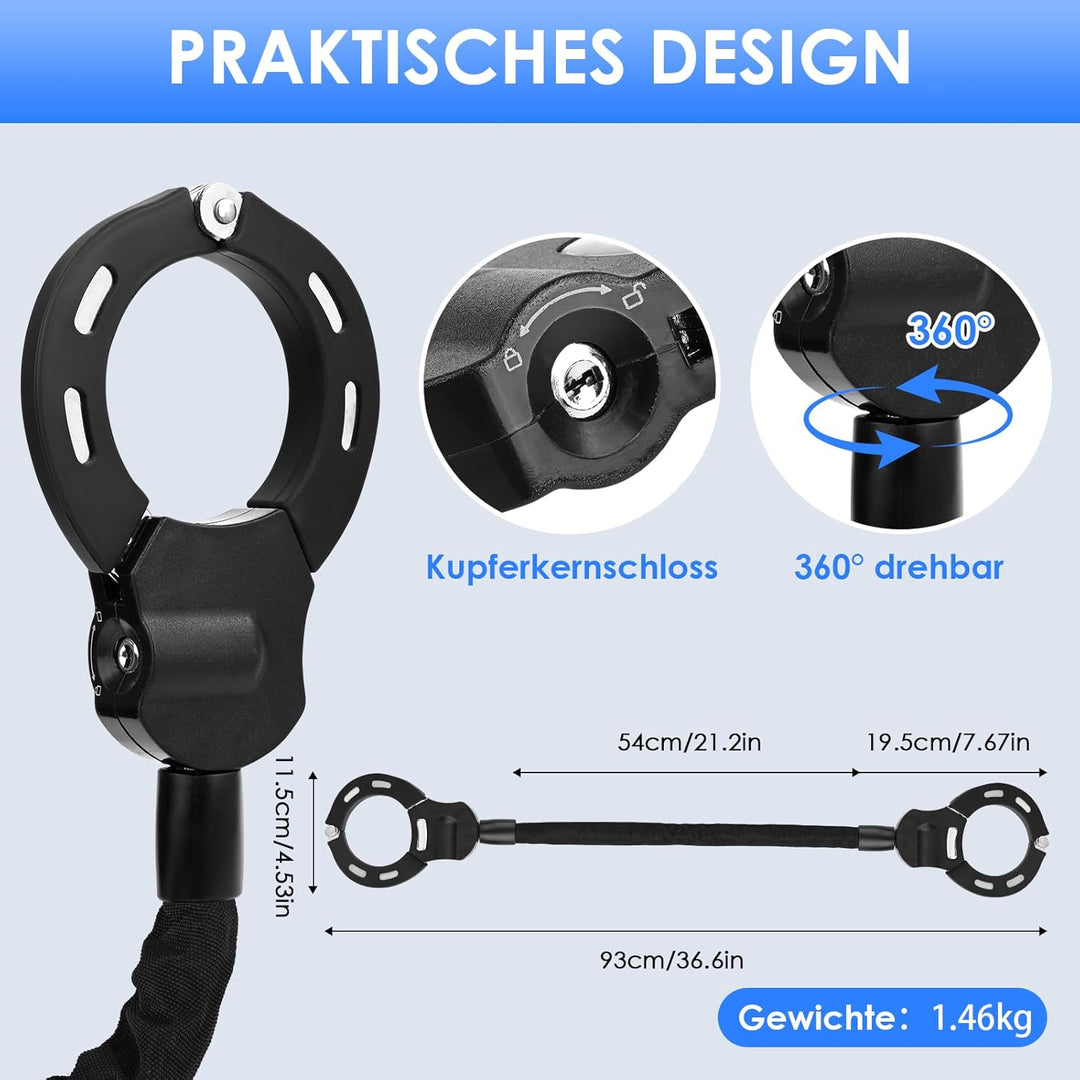 GuKKK E Scooter Schloss,Handschellenschloss mit Schlüssel, Fahrradschloss für E Scooter mit Gummi-Lo