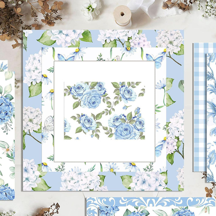Scrapbook Papier 30x30 Scrapbook Bastelpapier mit Blumen Muster, Blau Scrapbooking Papier Frühling M