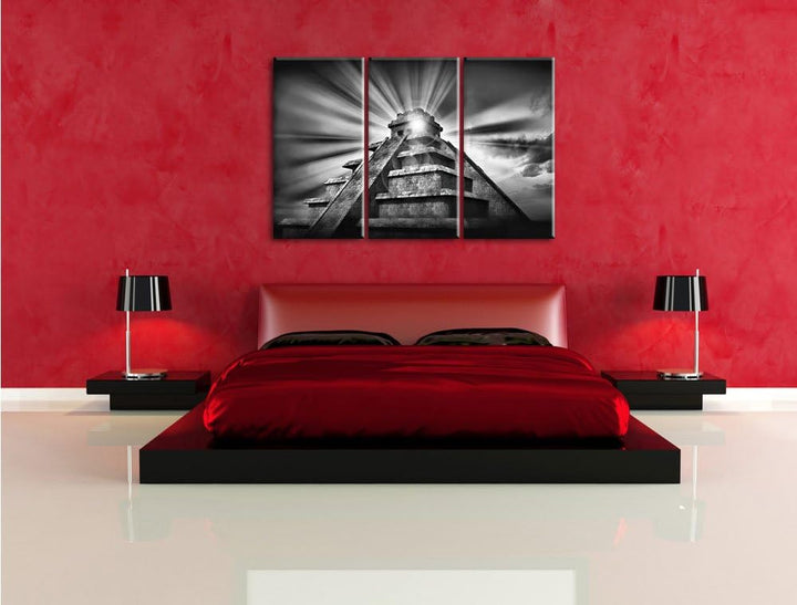 Pixxprint Maya Pyramide Tempelanlage als Leinwandbild/Grösse: 3 Teilig (120x80) cm/Wandbild/Kunstdru
