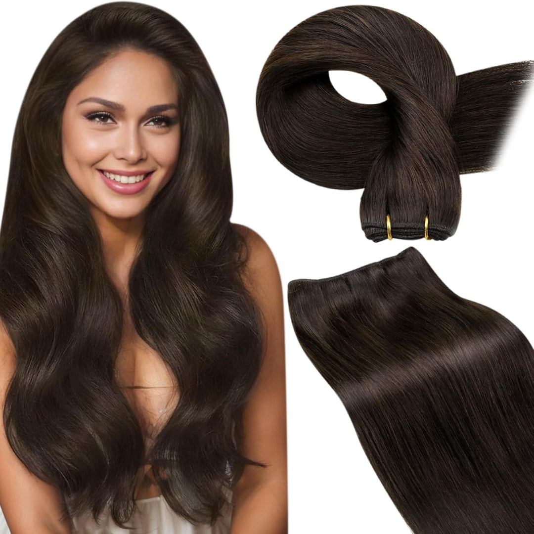 LaaVoo Extensions Tressen Remy Braun Haartressen Echthaar Dunkel Braun Extensions Echthaar Tressen G