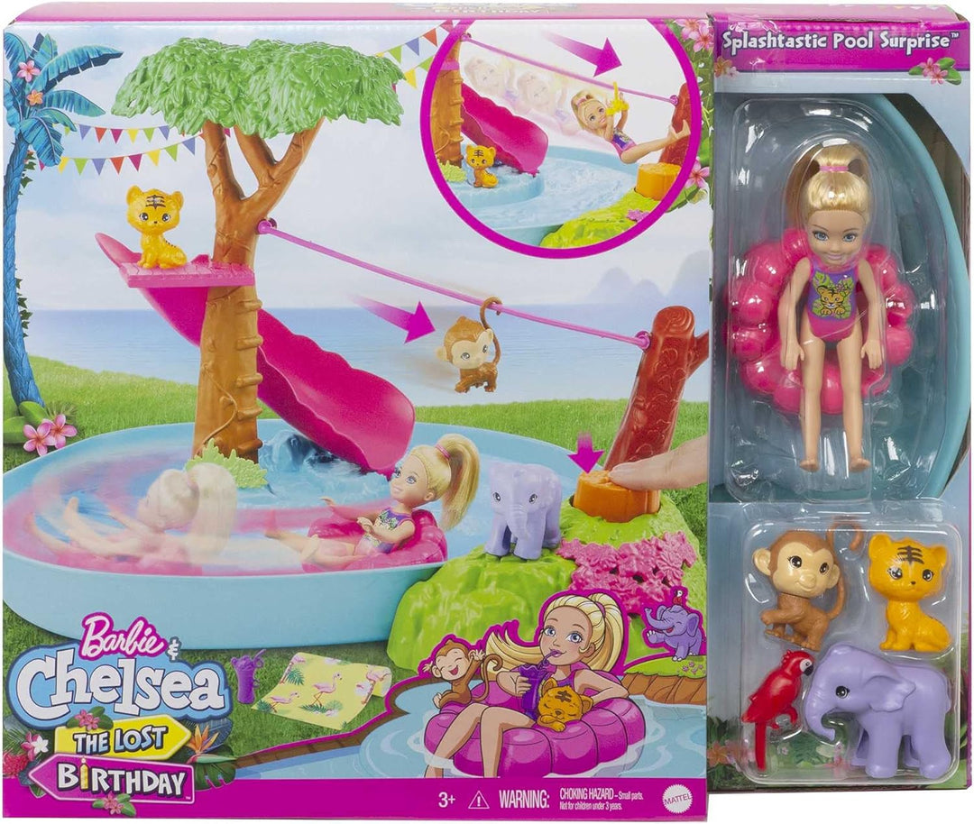 Barbie GTM85 Chelsea „Der verrückte Geburtstag“ Dschungelparty-Spielset mit Chelsea-Puppe (ca. 15 cm