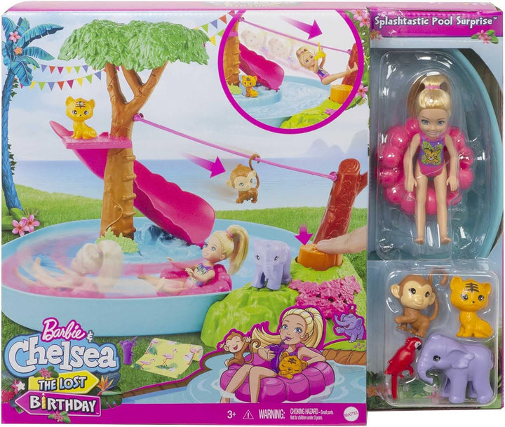 Barbie GTM85 Chelsea „Der verrückte Geburtstag“ Dschungelparty-Spielset mit Chelsea-Puppe (ca. 15 cm