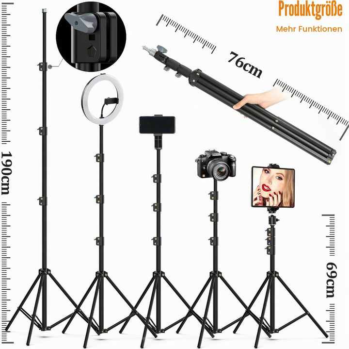 22-Zoll LED Ringlicht mit Stativ für iPhone/iPad, LCD-Display, 2600K-6500K Dimmbare, mit Bluetooth F