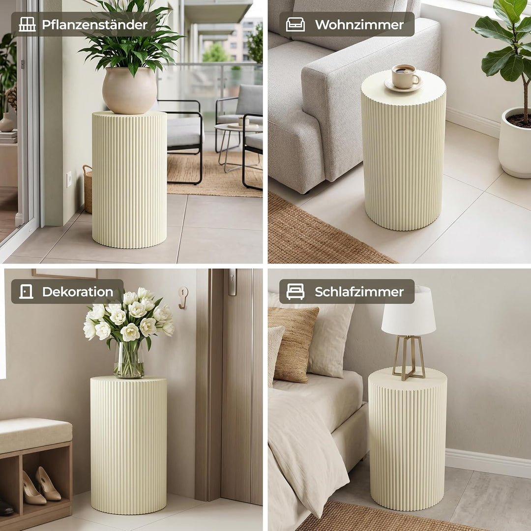 Hometopia Runder Beistelltisch, Holz, modernes geriffeltes Design, Ø 50 cm | Beige Moderner Sofatisc
