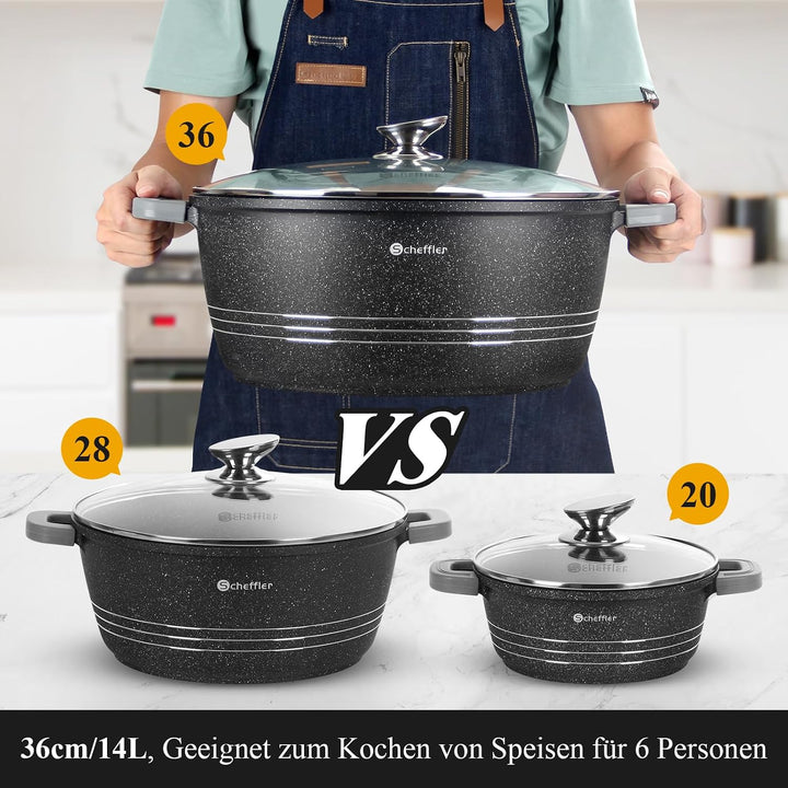 Topf Scheffler Schmortopf Induktion 32cm/10L Kochtopf mit Glasdeckel | Aluminiumguss, Antihaftbeschi