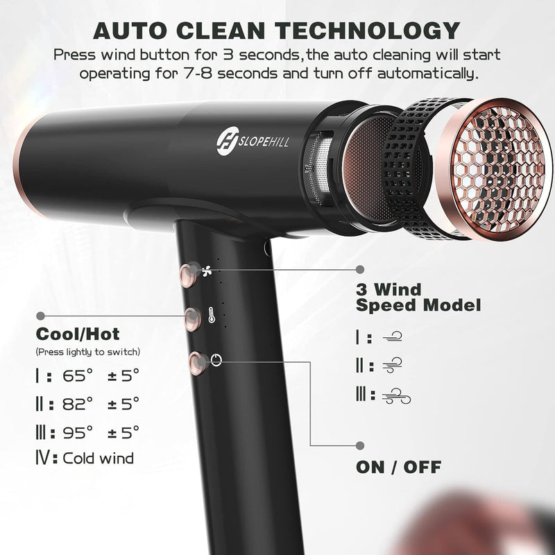 Slopehill Ionen Föhn für Schnelles Trocknen, Professioneller Haartrockner mit 110,000 RPM bürstenlos