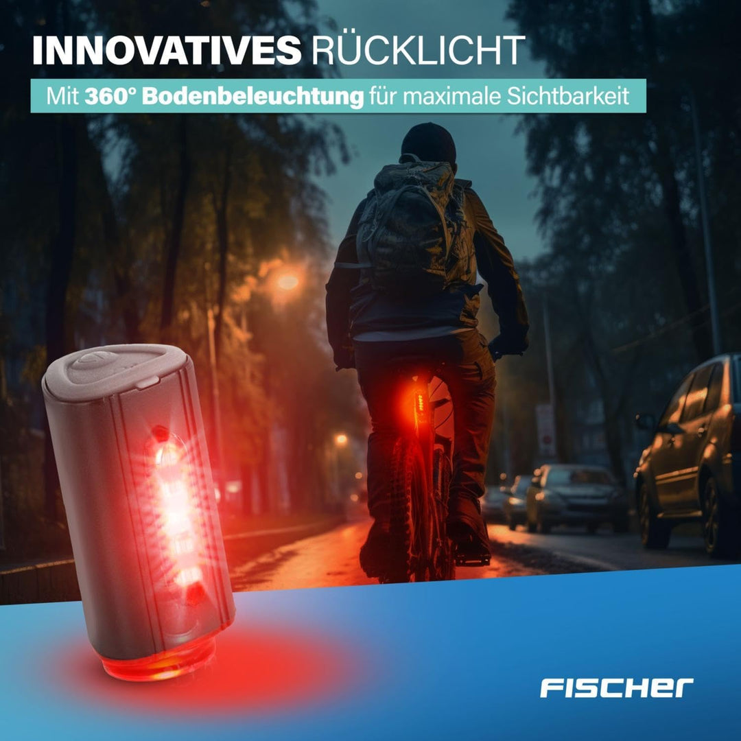 FISCHER Fahrrad-Beleuchtungsset 30/15 Lux, Akku-Leuchtenset TWIN, Front- und 360° Rückleuchte, mit A