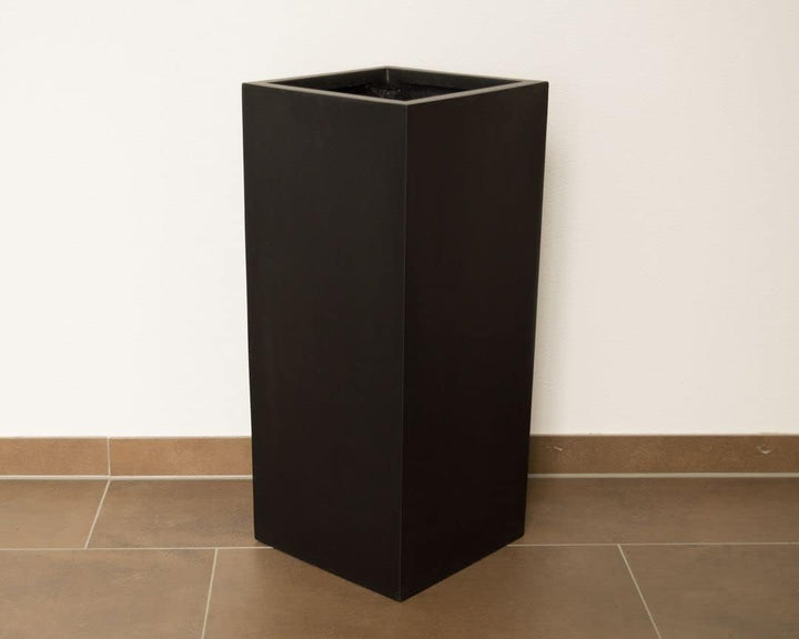Pflanzkübel, Blumenkübel Fiberglas Säule 30x30x80cm elegant schwarz matt.