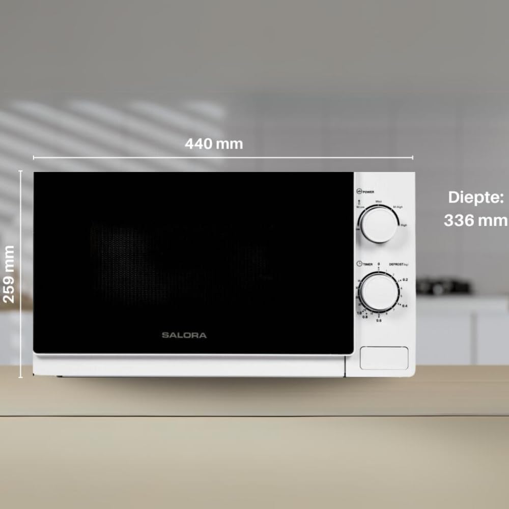 Salora 20MSM700 Mikrowelle 20L, 700W, Einfach zu Bedienen, 5 Leistungsstufen, Auftaufunktion, 35 Min