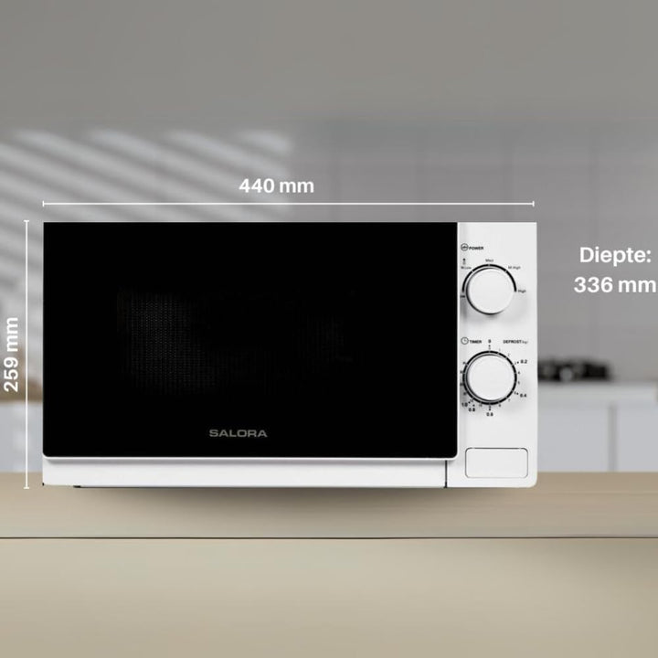Salora 20MSM700 Mikrowelle 20L, 700W, Einfach zu Bedienen, 5 Leistungsstufen, Auftaufunktion, 35 Min