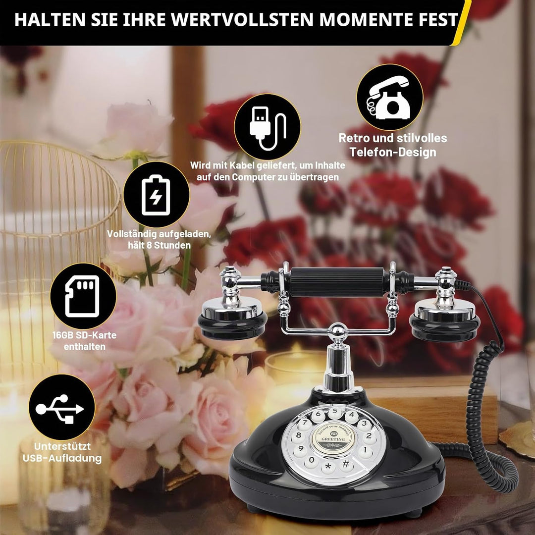 Audio Gästebuch Hochzeit Telefon mit Flugetui, Record Customized Audio Nachricht mit Gästebuch Retro