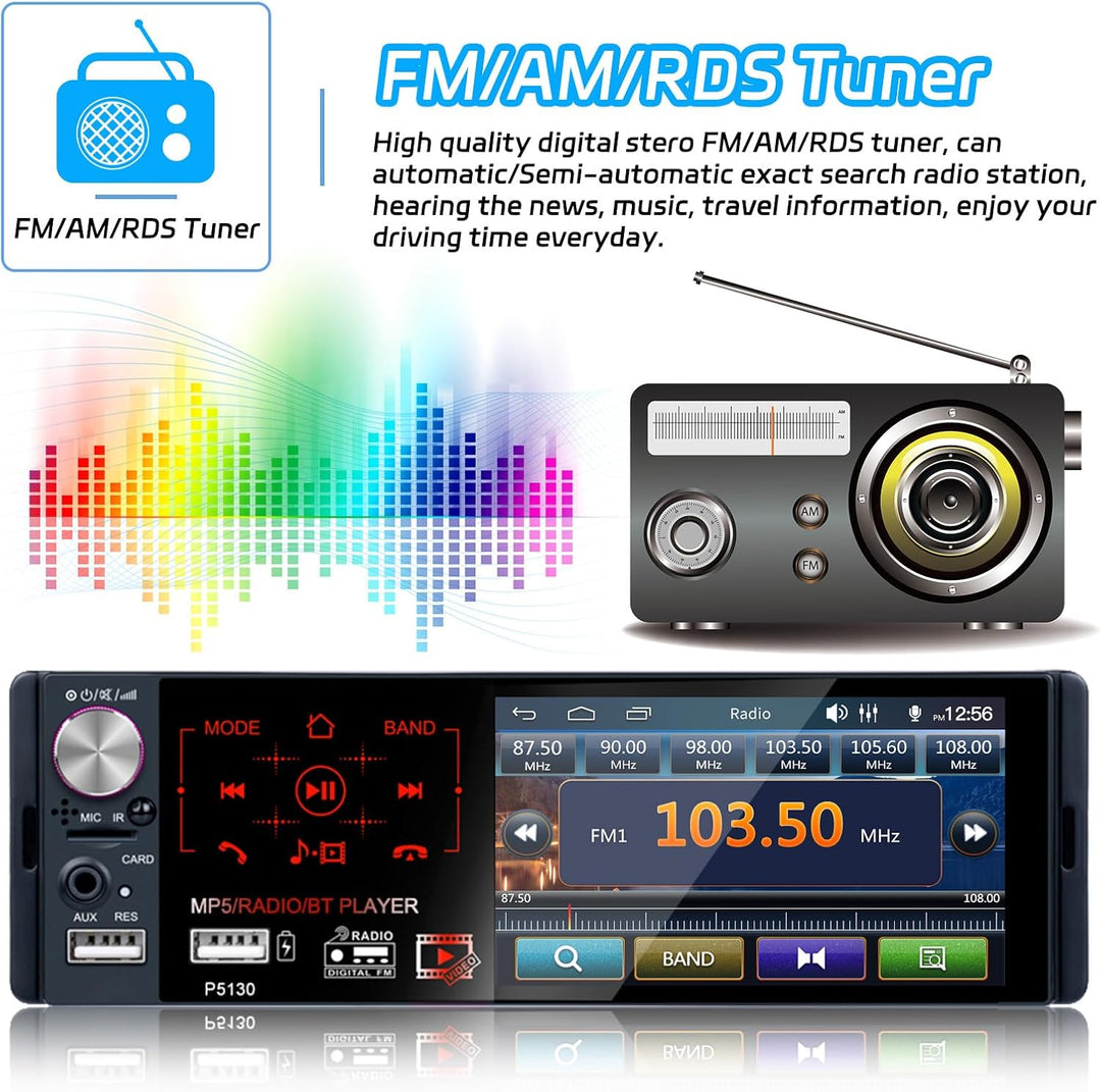 RDS Autoradio 1 Din Bluetooth Freisprecheinrichtung, Hikity 4,1 Zoll Bildschirm Touch Display mit FM