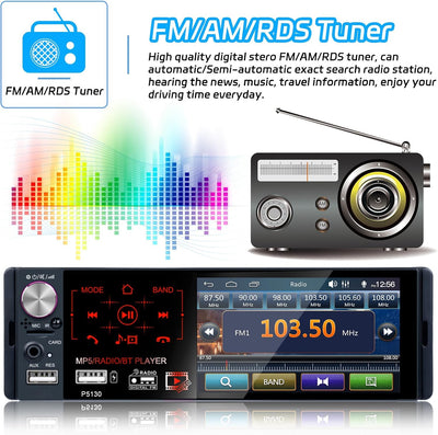 RDS Autoradio 1 Din Bluetooth Freisprecheinrichtung, Hikity 4,1 Zoll Bildschirm Touch Display mit FM