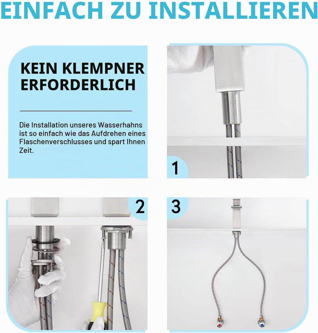 CREA Wasserhahn Bad Wasserfall, Waschtischarmatur mit Ablaufgarnitur, Mischbatterie Bad mit Wasserfa