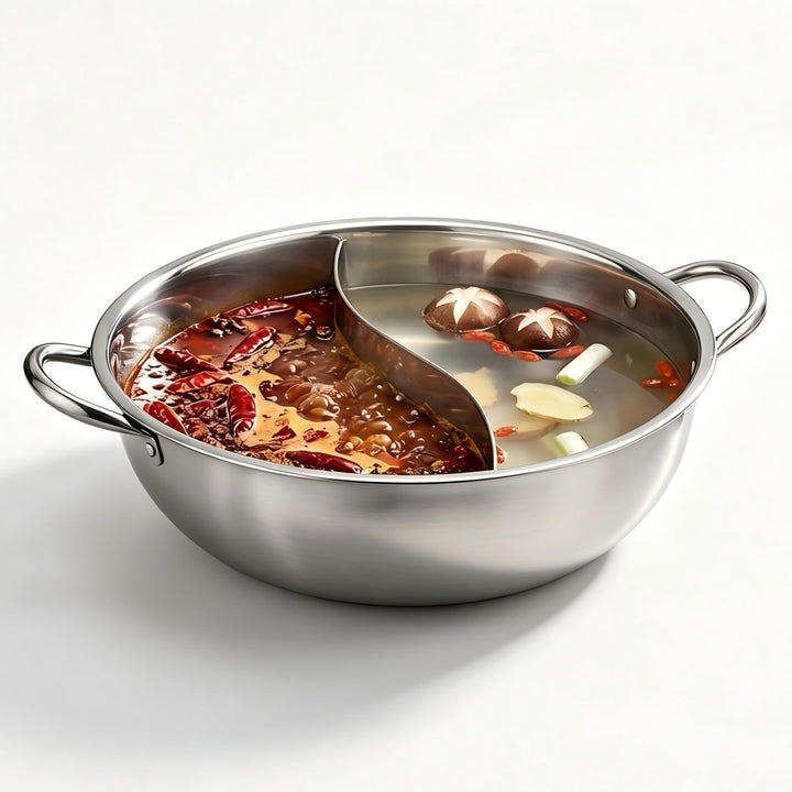 Baxnore Hotpot aus Edelstahl, Sichuan Geteilter Topf für Hot Pot, Feuertopf mit Hohlgriff für Indukt