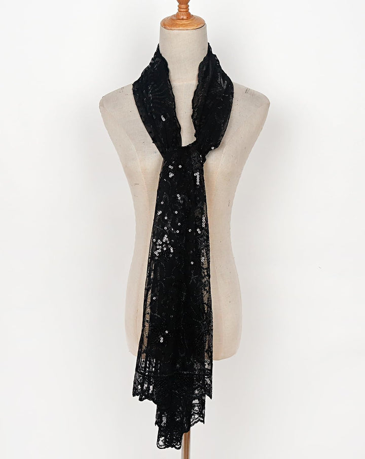 keland Damen Festlich Pailletten Umhang Schal Schultertuch Stola Tuch für Abendkleid A-schwarz, A-sc