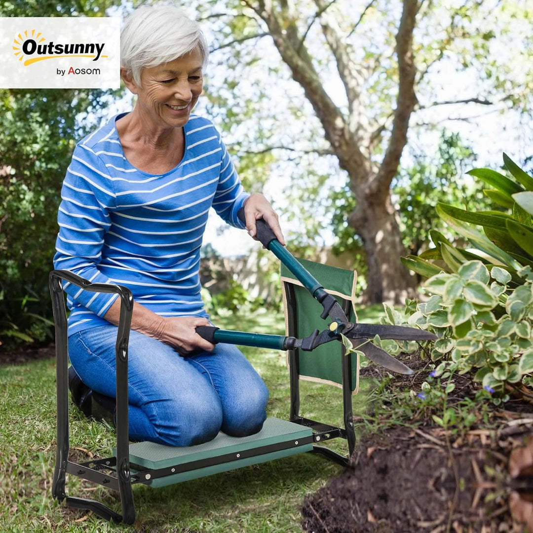 Outsunny Kniebank, Klappbarer Gartenhocker, 2-in-1, Kniehilfe, mit Werkzeugtasche, Eva-Schaumstoff,