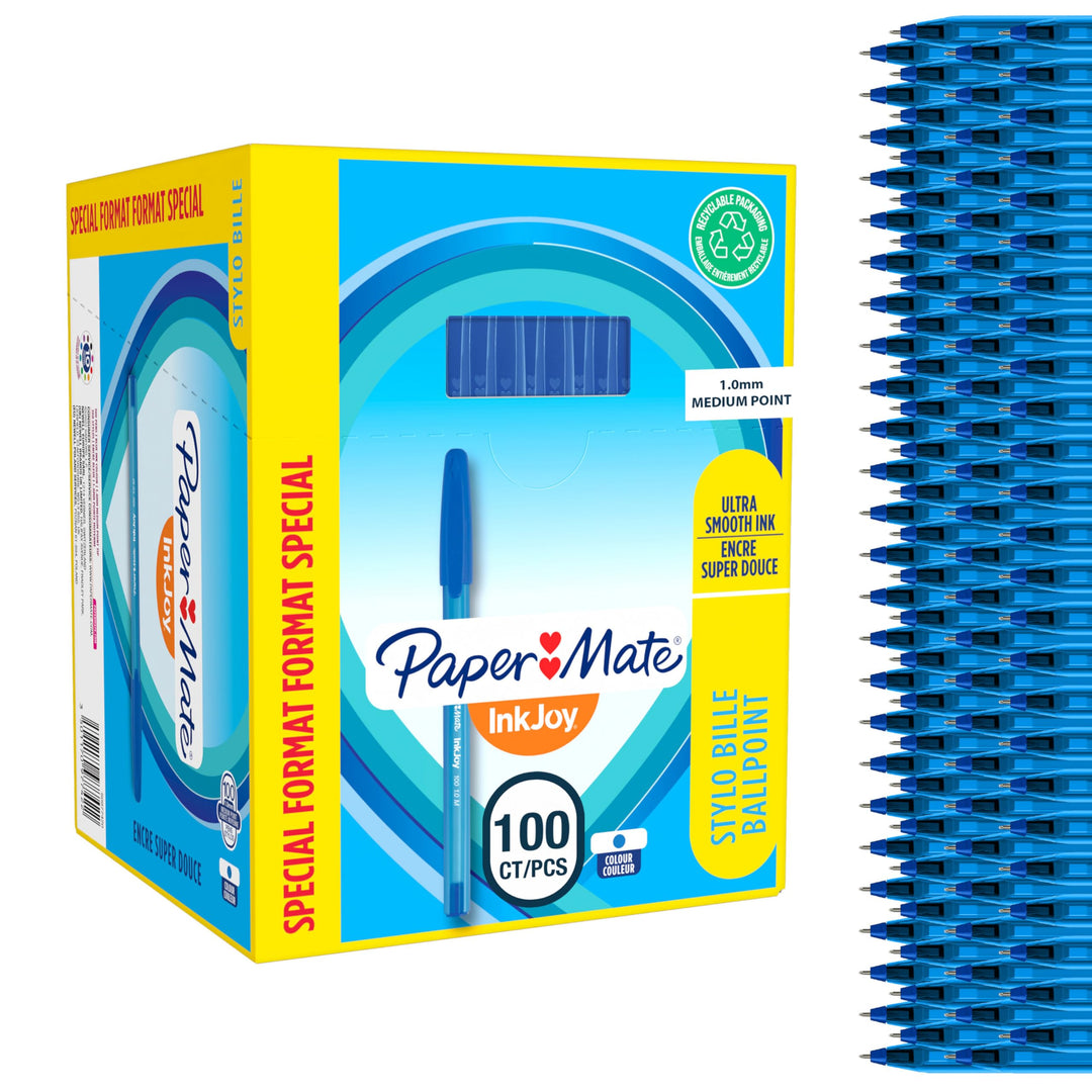 PAPER MATE InkJoy 100ST Kugelschreiber | mittlere Spitze (1,0 mm) | Blau | 100 Stück Blau 100er Pack