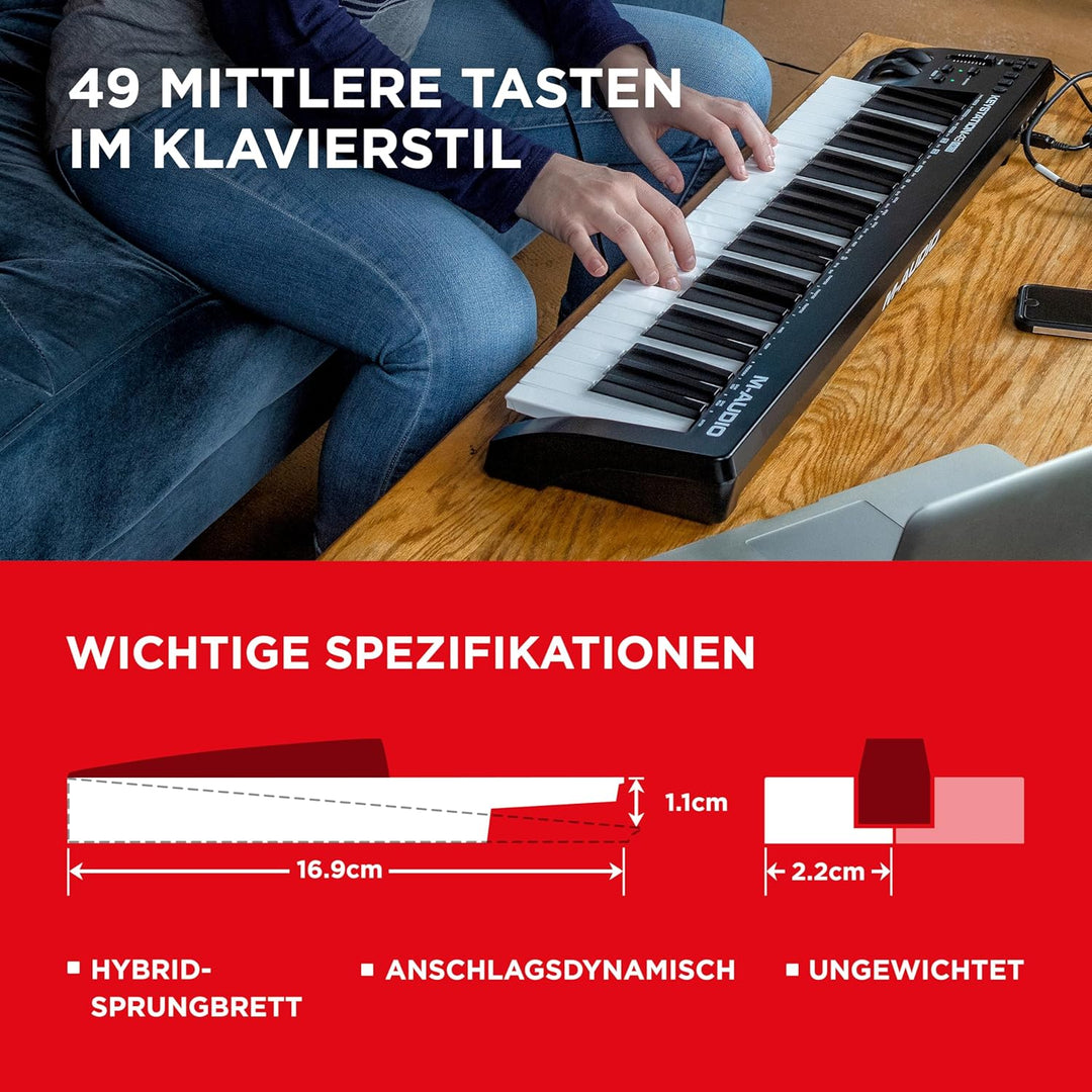 M-Audio Keystation 49 MKIII - Kompakter 49-Tasten MIDI Keyboard Controller mit zuweisbaren Reglern,