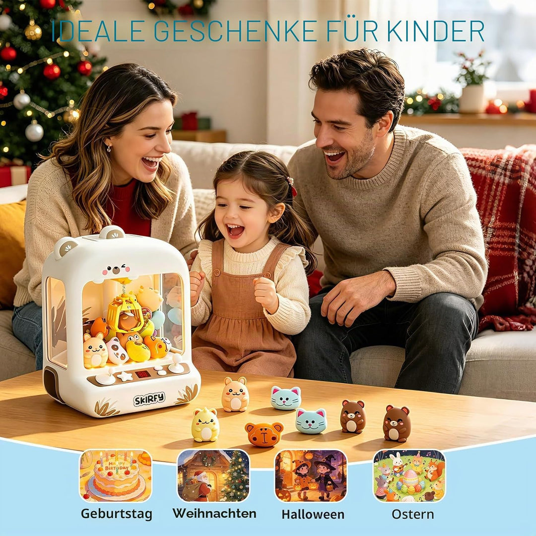 Skirfy Greifautomat Kinder mit LED-Licht, Sound und 30 Mini-Figuren, Elektronischer Süssigkeitenauto