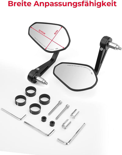 KEMIMOTO Lenkerendenspiegel Motorrad, 2 Stück Motorrad Spiegel Rückspiegel E-geprüft, 360°drehbarer