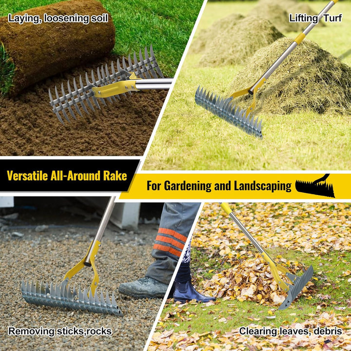 Vertikutierrechen Strohrechen, Rasenrechen Mit 114 cm Verstellbarem Langem Griff Robuster Garten-Lau
