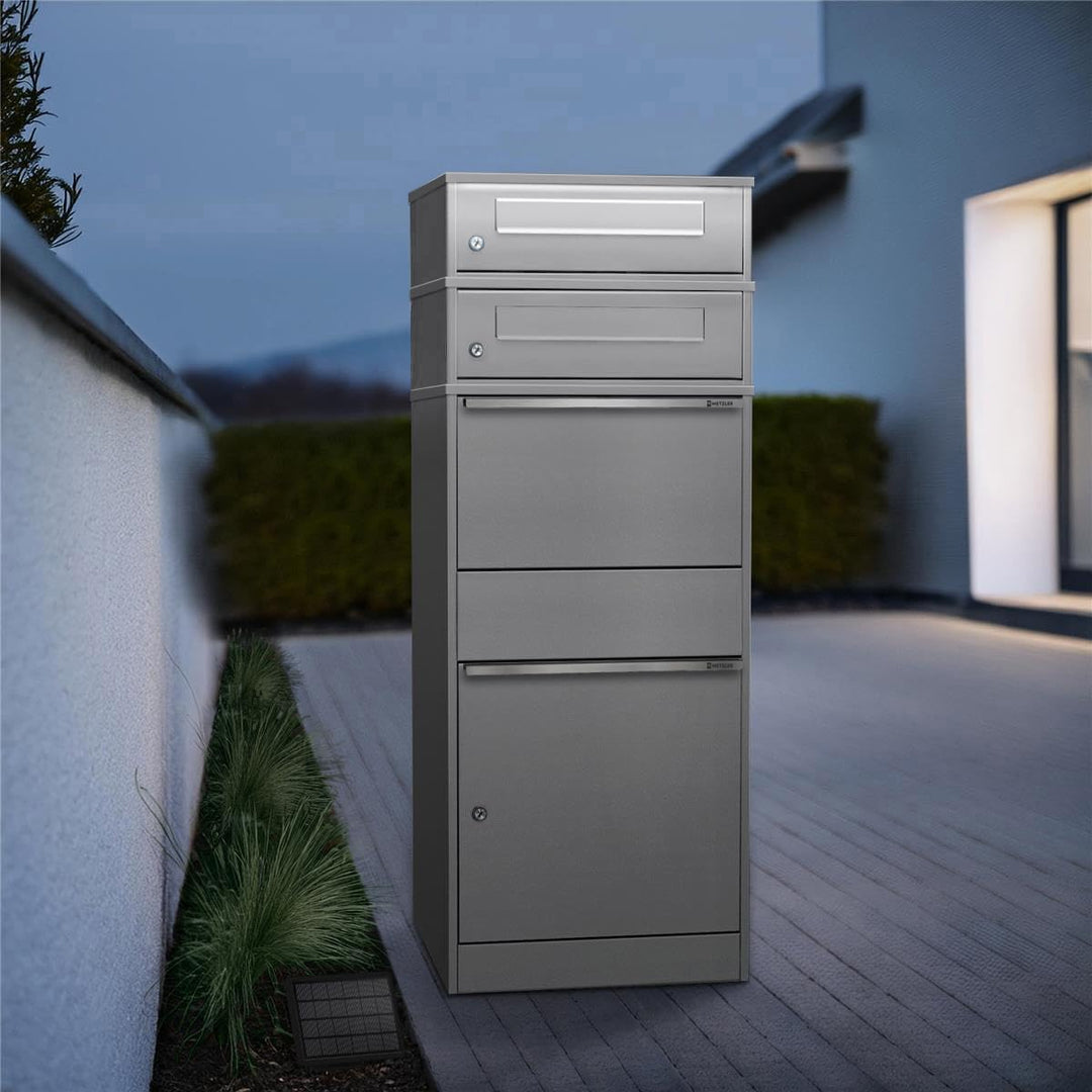 Metzler Paketbox mit Briefkasten und LED-Beleuchtung, abschliessbar und wetterfest, Graualuminium RA