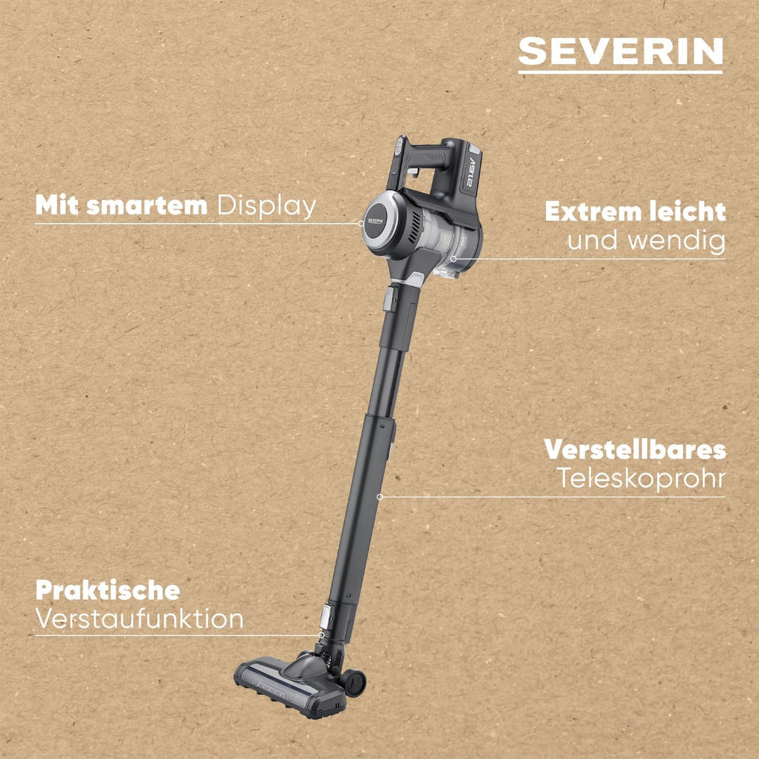 SEVERIN Akku Staubsauger kabellos, 40 Min Laufzeit, 2-in-1 Akku Stiel- und Handstaubsauger für Tierh