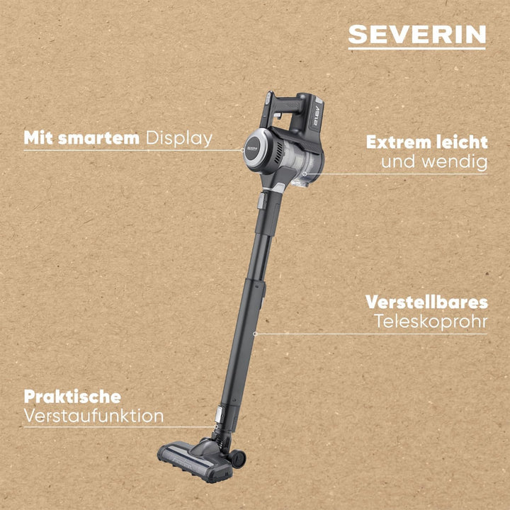 SEVERIN Akku Staubsauger kabellos, 40 Min Laufzeit, 2-in-1 Akku Stiel- und Handstaubsauger für Tierh