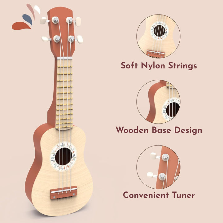 Speedy Monkey 695004 Ukulele, Holz-Instrument für Kinder, viersaitiges Musikinstrument aus Nylon, Gr