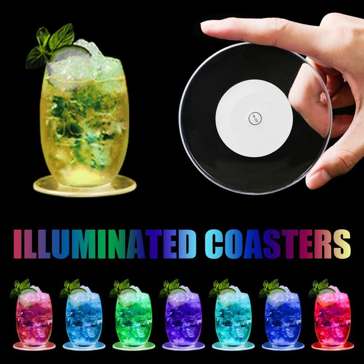 Joycabin 8 Stück LED Untersetzer, Bunt LED Untersetzer Leuchtende mit 7 Lichtmodi, Getränke Unterset
