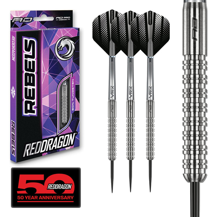 RED DRAGON Rebels Darts Set 21g, 23g, 24, 25g oder 26g Tungsten Steel Tip Darts Set mit Flights und