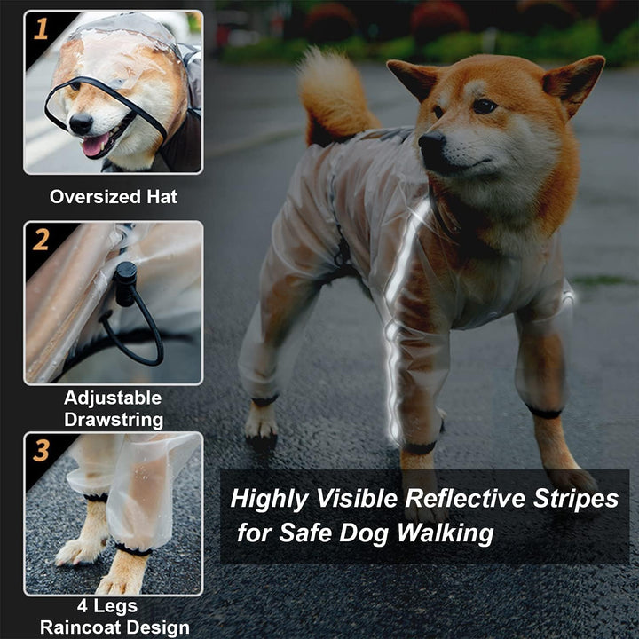 Olsa Hunde Regenjacken mit Kapuze, 4 Beine, Winterjacke für Hunde mit Reflektierenden Streifen, Tran