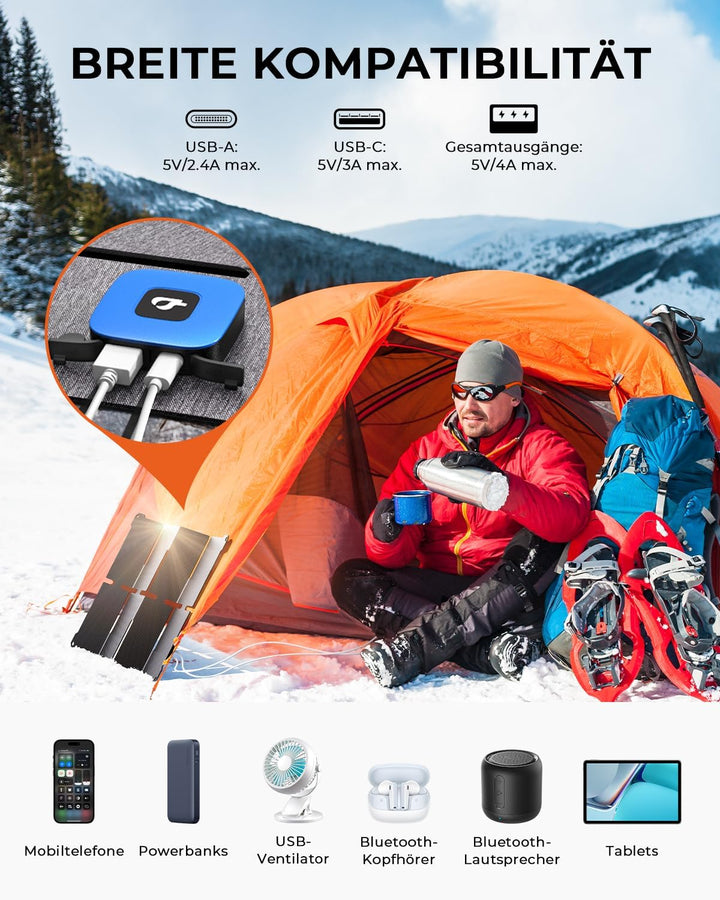 [Taschenformat] BigBlue 25W Mini Tragbar Solar Ladegerät, Faltbares Solarpanel mit USB-A & USB-C, Kl