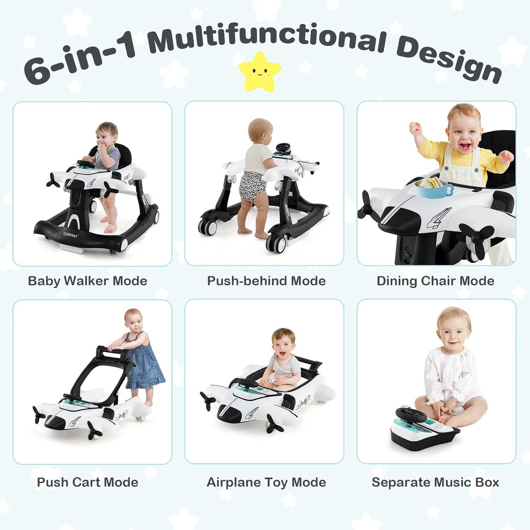 FANTASK 6 in 1 Lauflernhilfe, Babywalker höhenverstellbar mit abnehmbarer Spieluhr &amp; Esstablett, Lau